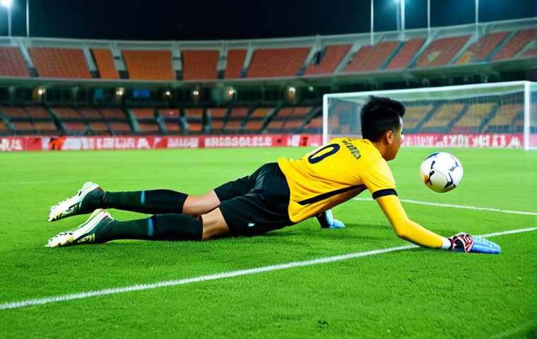 Goalkeeper in Action**

"A fully clothed Malaysian goalkeeper in a bright jersey, diving to save a ball during a match at Stadium Bukit Jalil. Green grass, bright stadium lights, action shot. Safe for work, appropriate content, perfect anatomy, natural proportions, professional sports photography, modest sports attire."

**